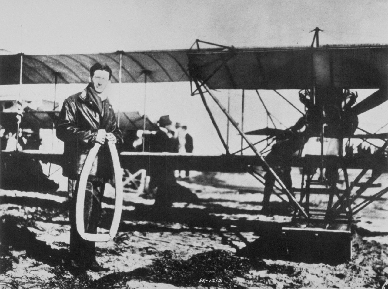 Flight prep for record-setting Catalina flight, includes inflated bicycle inner tube that Martin’s mother slipped over his shoulders in case he had to swim.