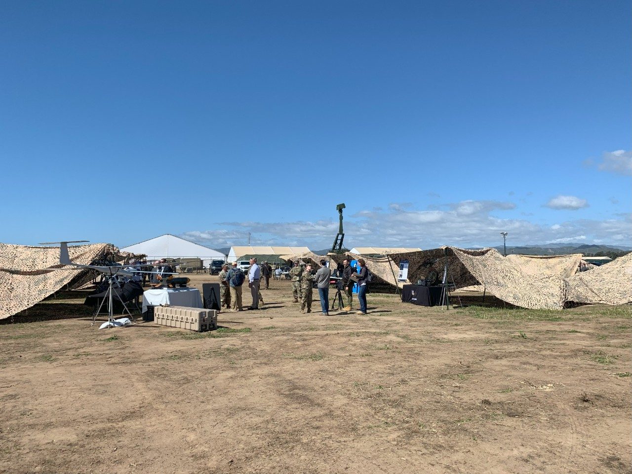 Saab G-AMB Radar in the background connected to LEAPP in a Box (SkyKeeper Flex) in the deployed HQ tent